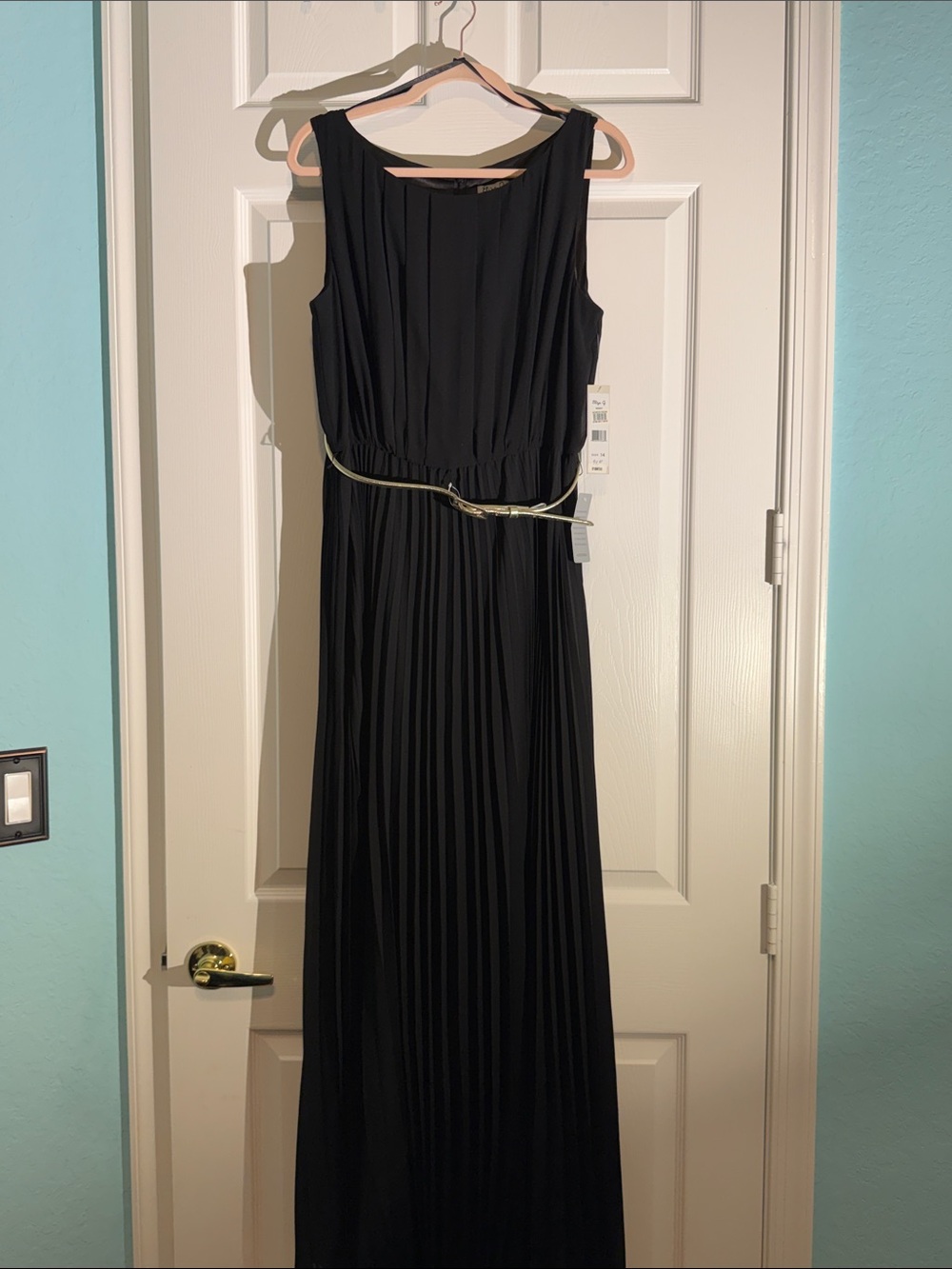 Eliza J Black Sleeveless Pleated Maxi with Metallic Belt